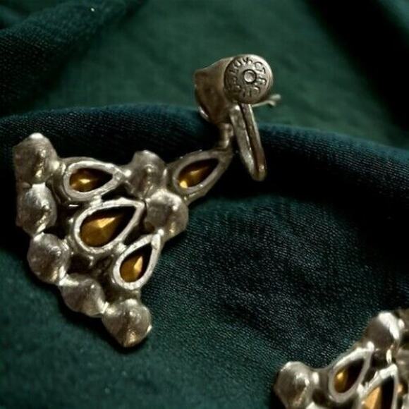 Vintage Signed Czech Rhinestone Fan Earrings Dangle Teardrop Flared Screw Back - Picture 5 of 6